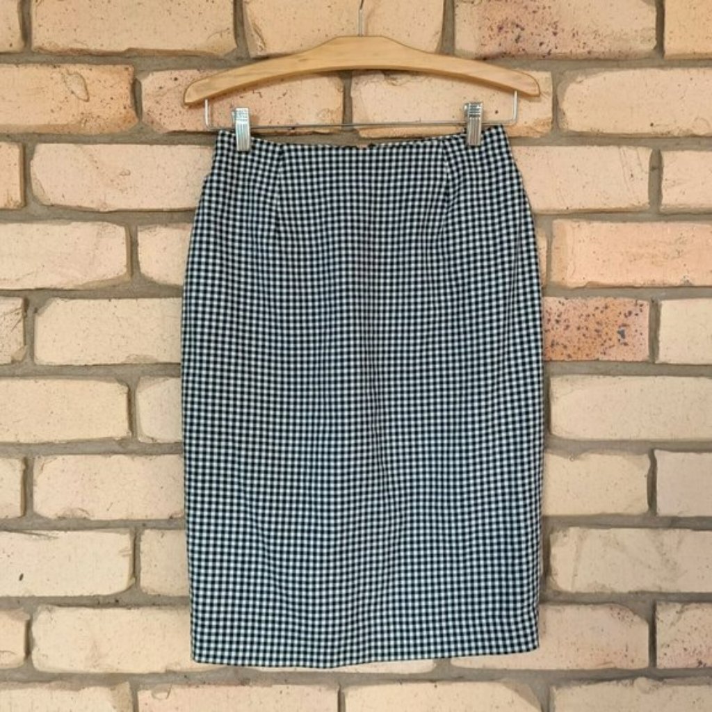 Le Souk Womens Wool Gingham Pencil Skirt Corporate Wear Designer Size 2 W24